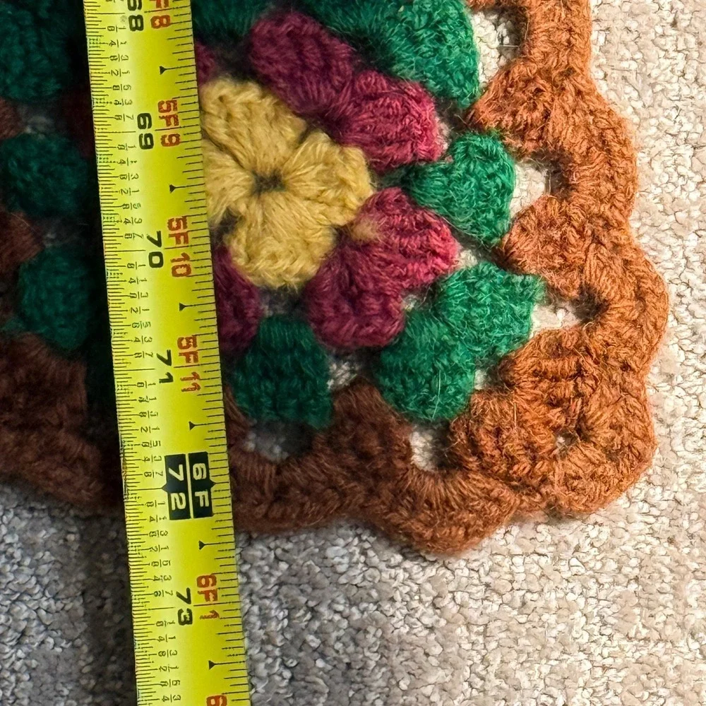 Handmade Afghan Blanket Vintage Granny Square Floral 72x53‎ Brown Crochet Throw